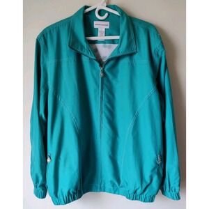 Alfred Dunner Womens Windbreaker Jacket X-Large Teal Lined Long Sleeve Zip